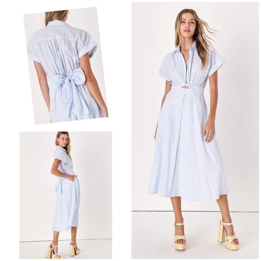 Lulu's Light Blue Stripe Midi Shirt Dress